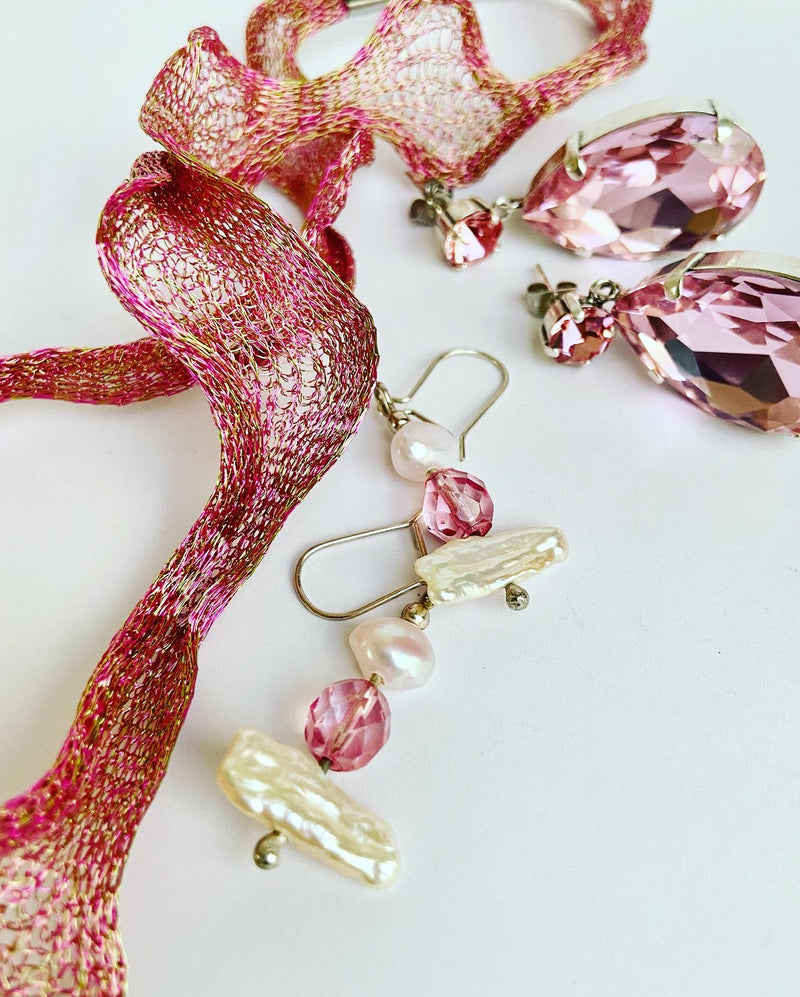 Luxe pink crystal raindrops -large