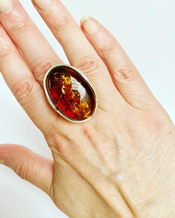 Large cognac amber ring