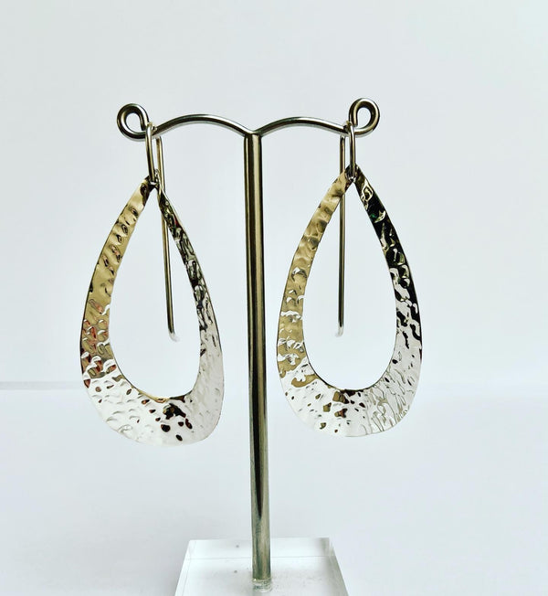 Hammered raindrop sterling silver earrings