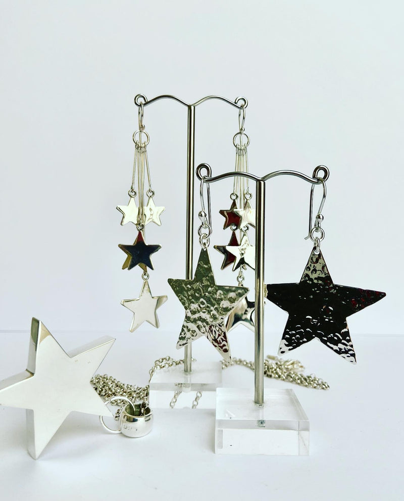 Hammered Star Drop Earrings