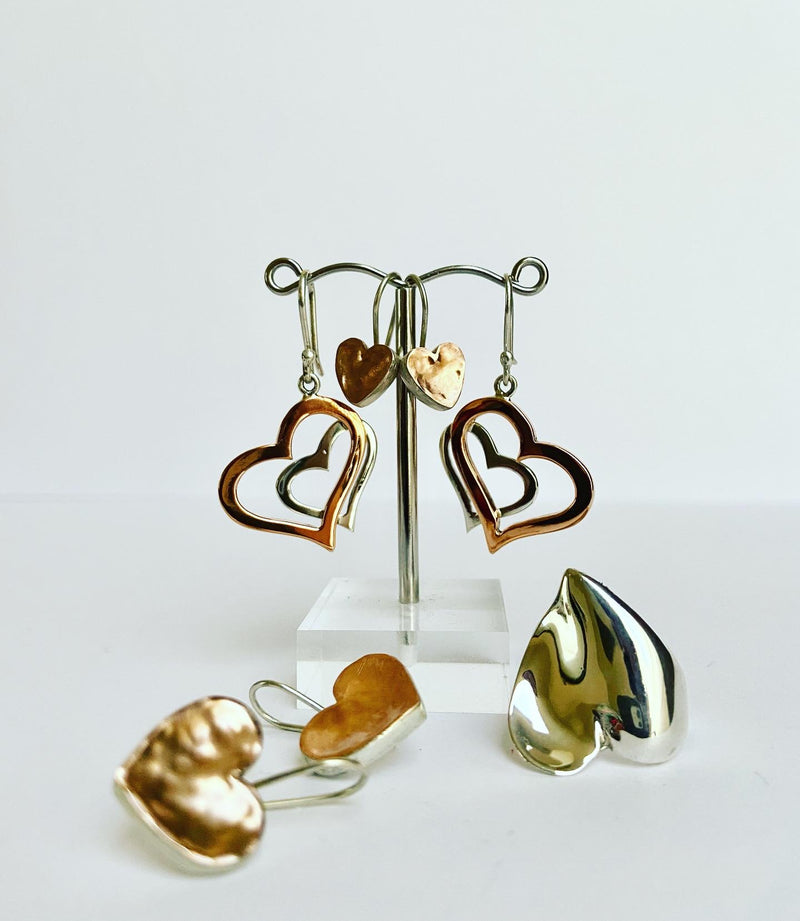 Layered Two Tone Heart Earrings