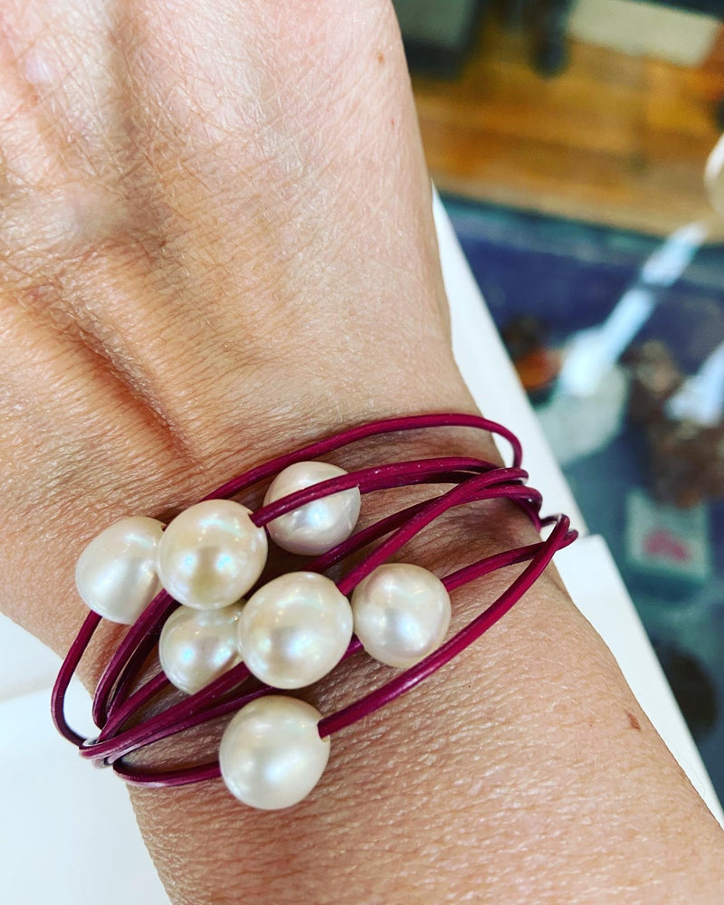 Freshwater Pearl + Leather Bracelet -7 colours