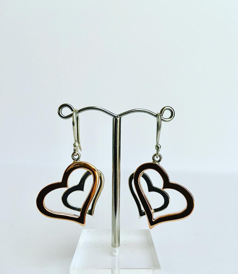 Layered Two Tone Heart Earrings