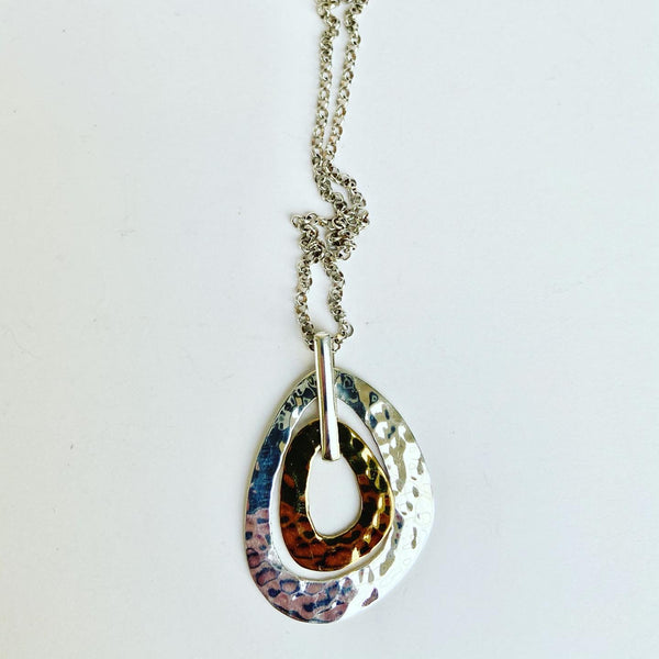 Two tone hammered pendent -without the chain